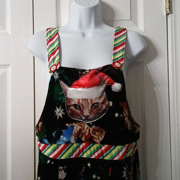 Christmas cat kitten ugly chirstmas party holiday overalls  Sz M 7-9 NWOT - Picture 4 of 11